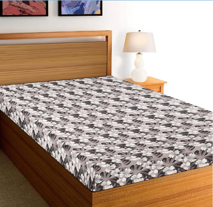 Home Beautiful Grey Floral Printed Single Bedsheet