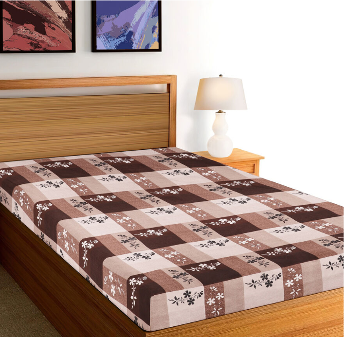 Home Beautiful Brown and Beige Floral Checkered Single Bedsheet